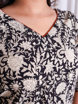 Vivian Black HandBlock Bagru Print Cotton Kurta Set