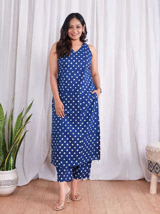 Stella Indigo HandBlock Dabu Print Cotton Kurta Set