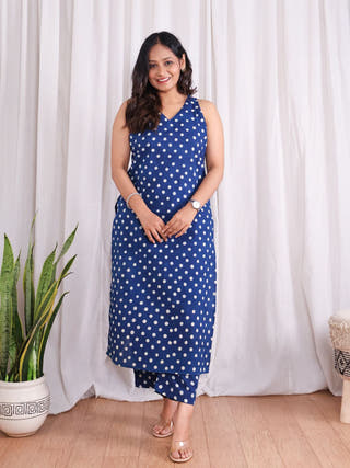 Stella Indigo HandBlock Dabu Print Cotton Kurta Set