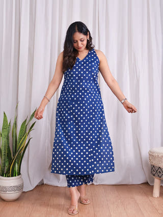 Stella Indigo HandBlock Dabu Print Cotton Kurta Set