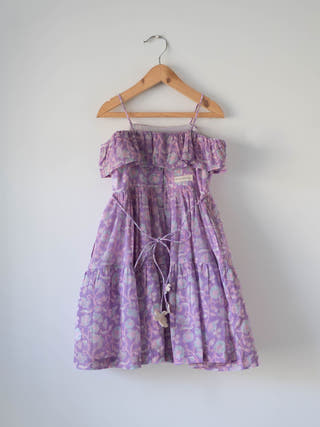 Fool'S Paradise Dress In Purple Butterfly Blockprint