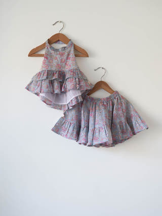 Flutter Sky Blue Butterfly Halter Top Skirt Co-Ord