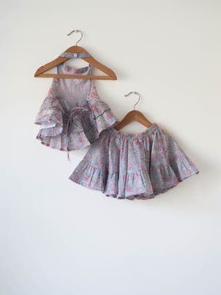 Flutter Sky Blue Butterfly Halter Top Skirt Co-Ord