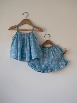 Blossom Powder Blue Spaghetti Top Shorts Set
