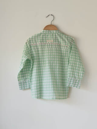 Barefoot Boy Shirt In Sage Green Rhombus