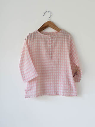 Sleepover Party Kids Unisex Kurta In Blush Pink Rhombus
