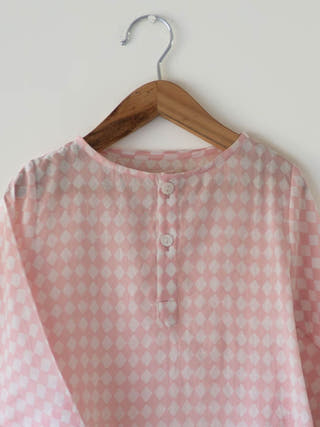 Sleepover Party Kids Unisex Kurta In Blush Pink Rhombus