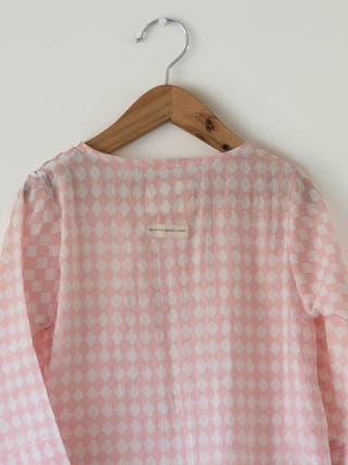 Sleepover Party Kids Unisex Kurta In Blush Pink Rhombus