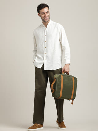Cream Relaxed Fit Casual Shirt with Olive Chinos Co-ord Set