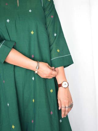 Green Side Gathers Jamdani Phiran