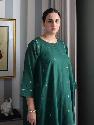 Green Side Gathers Jamdani Phiran