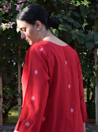 Red Jamdani Phiran Set