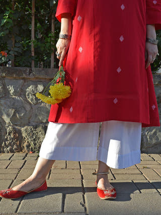 Red Jamdani Phiran Set