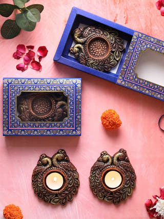 Couple Peacock T Light | Set of 4