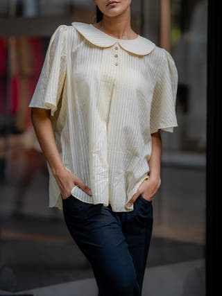 Cream Handwoven Striped Shirt Krushnachuda