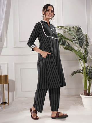 Cyana Black Cotton Kurta