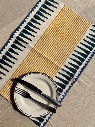 Striped placemats Set of 2 Mustard & Blue ARRAS