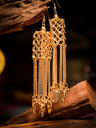 Hasta Intricate Rectangle Jali Earrings Gold Miharu