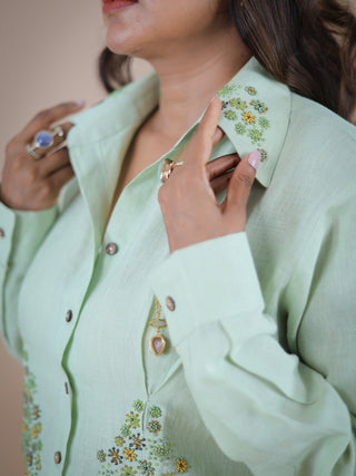 Matcha embroidered linen coord Headstrong By Hema Sharma