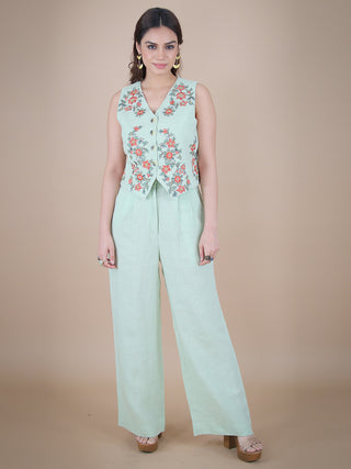 Matcha green embroidered vest Headstrong By Hema Sharma