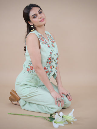 Matcha green embroidered vest Headstrong By Hema Sharma