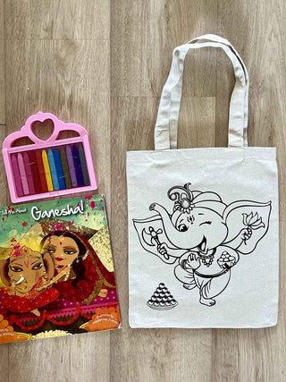 DIY Colouring Dancing Ganesha  Tote Bag Little Canvas