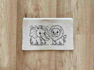 DIY Colouring Elephant and Lion Pouch Little Canvas