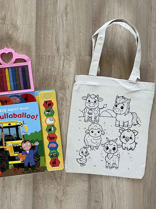 DIY Colouring Farm Animals Tote Bag Little Canvas