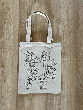 DIY Colouring Farm Animals Tote Bag Little Canvas