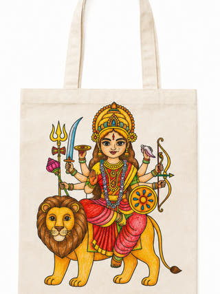 DIY Colouring Goddess Durga Tote Bag