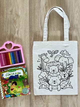 DIY Colouring Jungle Safari Tote Bag Little Canvas