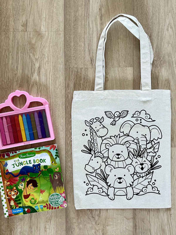 DIY Colouring Jungle Safari Tote Bag