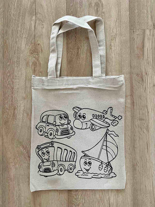 DIY Colouring Little Boat, Plane, Car, Bus Tote Bag Little Canvas