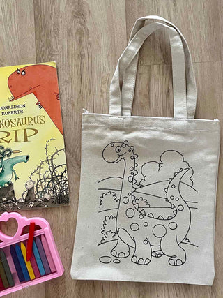 DIY Colouring Little Dinosaur Tote Bag Little Canvas