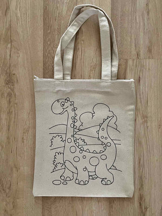 DIY Colouring Little Dinosaur Tote Bag Little Canvas