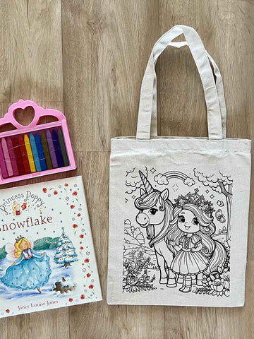 DIY Colouring Little Princess and Unicorn Tote Bag