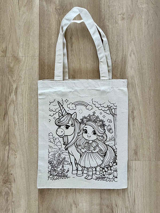 DIY Colouring Little Princess and Unicorn Tote Bag Little Canvas