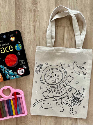 DIY Colouring Little Space Explorer Tote Bag Little Canvas