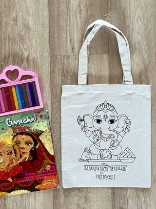 DIY Colouring Lord Ganesha Tote Bag Little Canvas