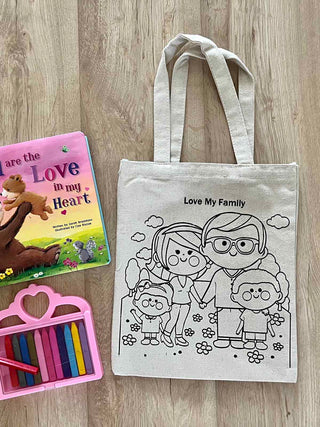 DIY Colouring Love my Family Tote Bag Little Canvas