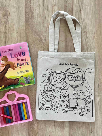 DIY Colouring Love my Family Tote Bag