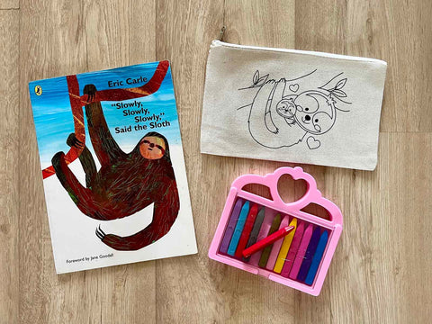 DIY Colouring Mummy and baby Sloth Pouch