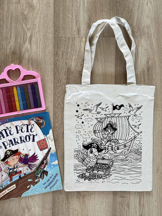 DIY Colouring Pirate and Parrot Tote Bag Little Canvas