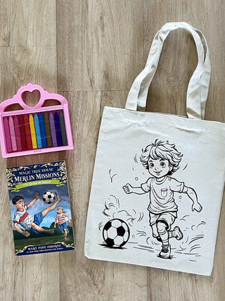 DIY Colouring Soccer Champ Tote Bag Little Canvas