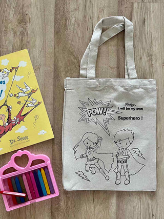 DIY Colouring Today I will be my own superhero Tote Bag Little Canvas