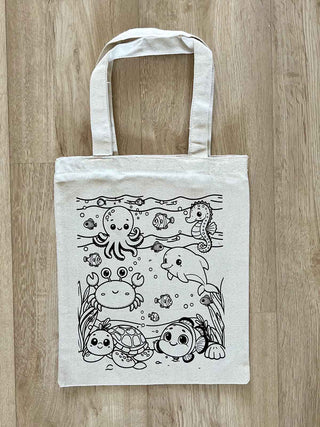 DIY Colouring Underwater World Tote Bag Little Canvas