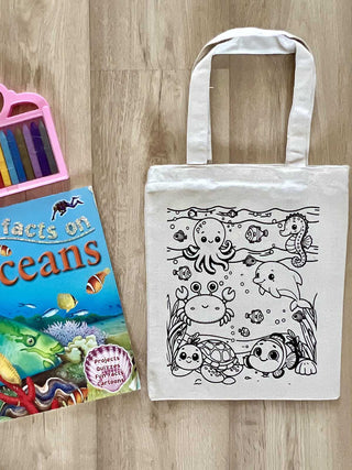 DIY Colouring Underwater World Tote Bag Little Canvas