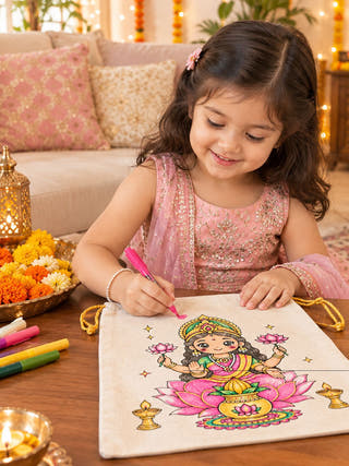 DIY Colouring Goddess Lakshmi Potli Bag