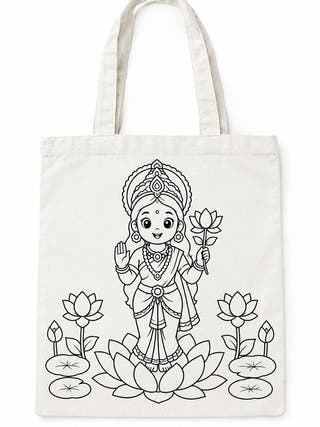 DIY Colouring Goddess Lakshmi Tote Bag