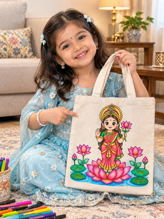 DIY Colouring Goddess Lakshmi Tote Bag